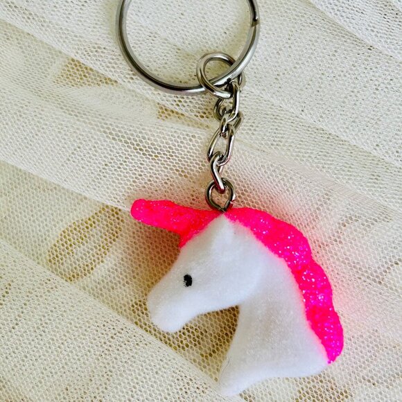 Pink & White Glittery Unicorn charmed Keychain - Picture 3 of 4